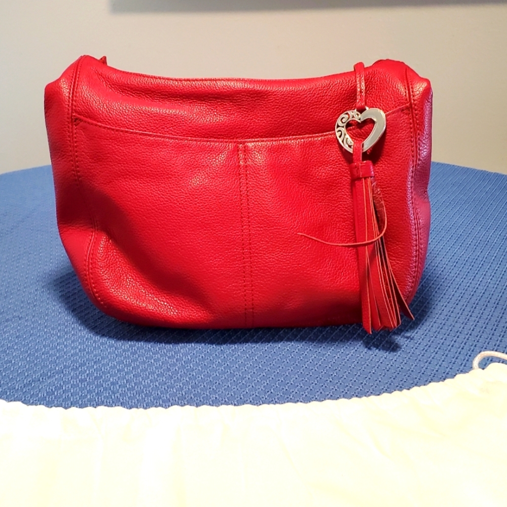 Brighton Red Shoulder Bag with Zipper Closure and Decorative Tassel